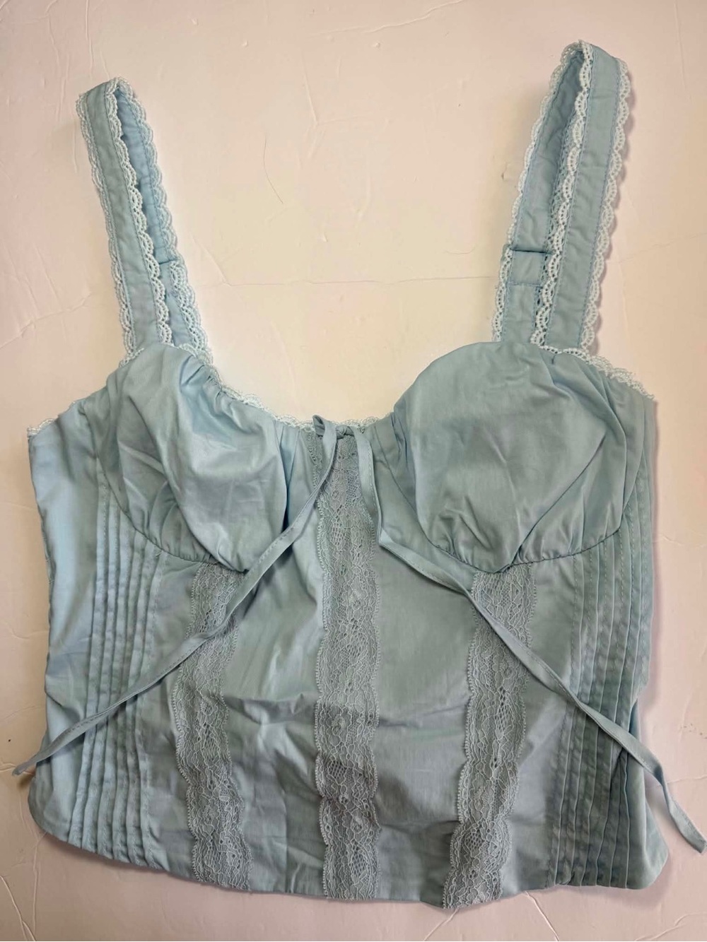 Blue Lace Corset Cami Top - Size L - Coquette Y2K Tie Front - New